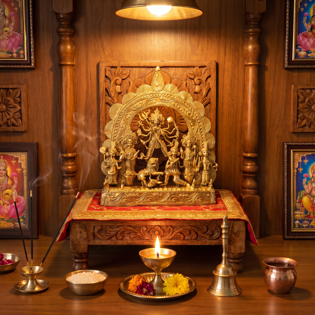 Traditional Puja corner setup 