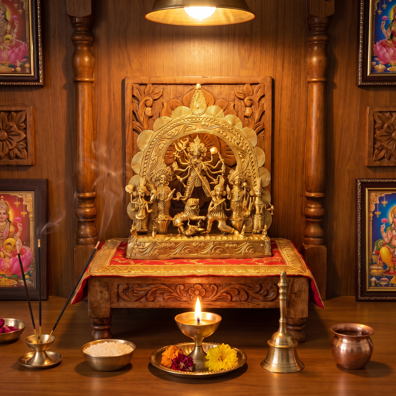Traditional Puja corner setup 