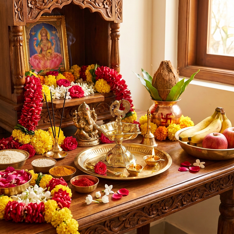Traditional Puja corner setup