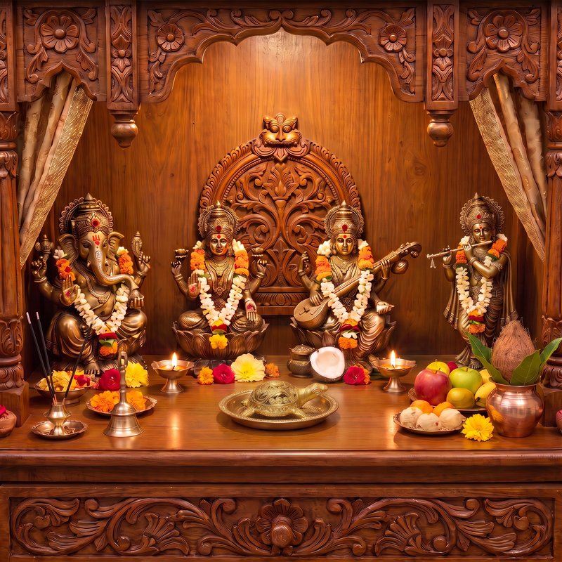 Traditional Puja room setup